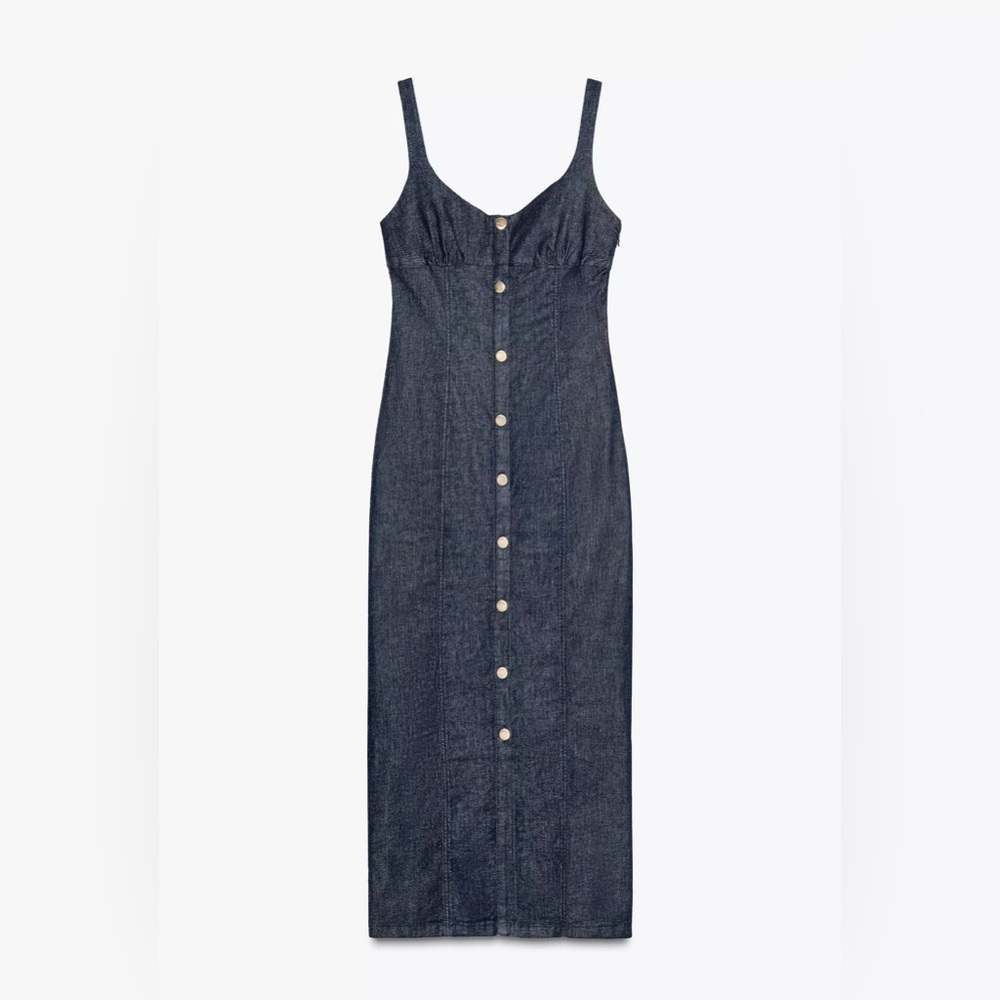 NWT ZARA STRAPPY DENIM MIDI DRESS SZ XL - Picture 4 of 7